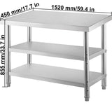 Stainless Steel Prep Table, 1520x450x855 mm Commercial Stainless Steel Table, 2 Adjustable V952-BXGSCDJ6014INTM79V0