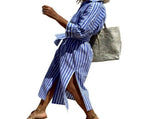 Women'S Shirt Dress Casual Lapel 3/4 Sleeve Button-Down Collar Slit Tie Resort Maxi Dress Brown M V1370-AZ4-10412