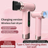 White Wireless Hair Dryer with Cold & Hot Air, Portable Large-Capacity Rechargeable Ionic Dryer, V888-ELOSUNG13683