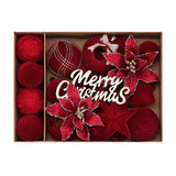 38-Piece Velvet Christmas Ornament Gift Set with Ball, Star, Poinsettia and Bow Designs, Silver V1341-ZY-YTZXM5WH-REDGREEN