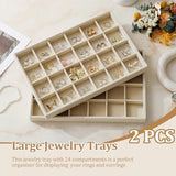 Large Velvet Jewelry Tray Display Drawer Inserts 2 Pack Stackable Jewelry Organizer for Earring V1107-107-05305-BEG-24GRIDS