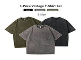 3 Pack Thick Washed Vintage Cotton TShirt Bundle Unisex Wardrobe Set Nice Christmas Gifting Option V1221-XM-LB5383-ZS186