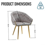 SERENIT Grey Modern Velvet Dining Chairs, Upholstered Living Room Chair with Woven Back and Golden V255-SE-GP1801-DC-GREY