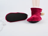 Cozy Wine-Red USB Heated Foot Warmer Boots with Plush Fleece Lining, Adjustable Temperature & Timer, V1341-ZY-4DFHTLRV-RED