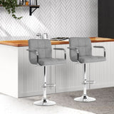 Artiss 2x Bar Stools Fabric Gas Lift w/Armrest Grey BA-K-1055A-FABRIC-GYX2