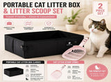Travel Friendly Pet Toilet Kit - Black Portable Cat Litter Box and Pink Scoop Set - Foldable Oxford V888-ELOSUNG53572