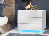 Artiss Bedside Table LED 3 Drawers - MORI White FURNI-O-LED-BS-02-WH