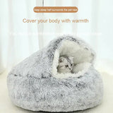 Cozy Coffee Plush Hooded Pet Bed - Ultra Soft Long Fur Cave Bed for Small Pets 50cm V888-ELOSUNG11041