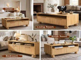Artiss Coffee Table 90cm Center Table Fluted Drawers Open Shelf Spherical Solid Legs Wood FUR-Z-COF-08-WD