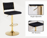 SERENIT 2x Velvet Bar Stools with Braided Back Elegant Kitchen High Chairs, Kitchen Island Stools V255-GP2212-BLACK