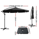 Instahut 3m Outdoor Umbrella w/Base Cantilever Garden Beach Patio Black UMB-BAN-F-50N-COM-BK