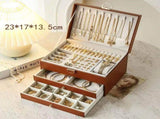 Brown Large Lockable Jewellery Box with 3 Drawers PU Leather Jewellery Organiser Case for Rings V888-ELOSUNG54214