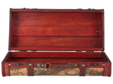 Vintage Suitcase Portable Composite Wood Map Pattern Design Vintage Storage Chest V1294-YM0714-3115210131111
