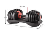 Powertrain 48kg Adjustable Dumbbells 15-in-1 Home Gym Weights Red DMB-BF1-024-2