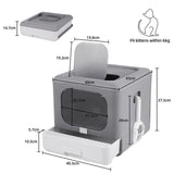 Foldable Fully Enclosed Hooded Cat Litter Box Self-Cleaning Kitty Toilet w Tray V767-P-ZM118