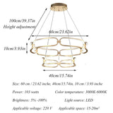 BAMDECOR A209 Colette Ceiling Chandelier Led Modern Circular Art Aluminum Light Fixture for Living V255-BAM-A209/2-GOLD