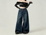 Vintage Blue Size M Retro High Waist Straight Denim Jeans Halloween Daily Versatile Gift V1221-XM-LB6536-GM172