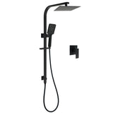 Matt Black Square Twin Shower Set 8" Rain Head 3 Modes Handheld Silde Rail Arm Mixer V1233-C7121SBHS002M4CBKSS108BKSQ201B