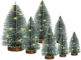 7PCS Christmas Decorations Mini Sisal Christmas Trees Pine Trees Ornaments with Lamp and Wooden Base V1294-YM0523-10322468