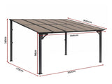 Instahut Gazebo Lean-To Pergola Garden Patio Polycarbonate 356cm X 275cm Brown GAZB-PLC-SRF-33X23-AB