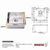 510x450mm Handmade 1.5mm 16 Gauge Stainless Steel Kitchen Laundry Sink with Waste V63-846381
