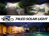74 LED solar sensor lights with motion sensor, 3 brightness modes, outdoor wall lights, suitable for V1102-HEDJ-004