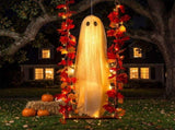 7.3ft Lighted Maple Leafing Ghost, Hanging Halloween Porch Decoration, Warm Glowing Ghost On V1369-AZ3-W-21674