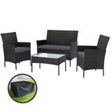 Gardeon 4 Seater Outdoor Sofa Set with Storage Cover Wicker Table Chair Black ODF-PATIO-17007-BK-AB-COVER