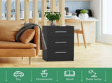 Black White Black Bedside Table with 3 Drawers, Modern Design, 38x35x66cm Storage Cabinet V178-59292