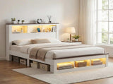 Artiss Queen Bed Frame with Storage Bookcase Headboard and Footboard White Wooden Platform Bed with WBED-F-LYMES-Q-WH-ABC