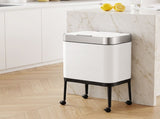 Cefito 40L Press Top Trash Can Kitchen Rubbish Bin Moblie Stainless Steel White RB-B-40L-S18-LEG-WH