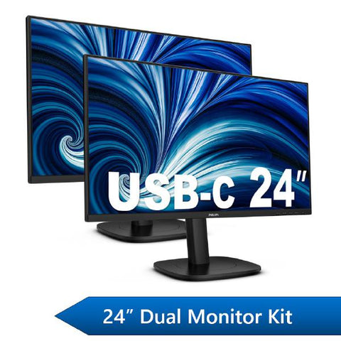 Philips 24" Business Dual Monitor Kit, 1x 24" FHD Business Monitors & 1x 24" FHD USB-C 13PH-PAIR-24DV2-KIT