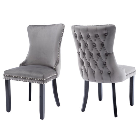 2x Velvet Upholstered Dining Chairs Tufted Wingback Side Chair with Studs Trim Solid Wood Legs for V226-SW8809GY
