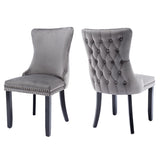 6x Velvet Upholstered Dining Chairs Tufted Wingback Side Chair with Studs Trim Solid Wood Legs for V226-SW8809GY-3