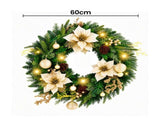 Jingle Jollys 60cm Pre-Lit Christmas Wreath LED Garlands Gold Flowers Pinecones Decor XM-C-WRE-FLW-2FT-GD-LED