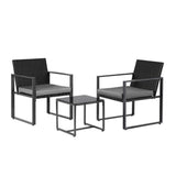 Gardeon 3PC Outdoor Bistro Set Patio Furniture Wicker Dining Chairs Table Cushion Black ODF-BISTRO-RATST-BK