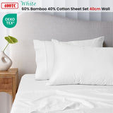 Accessorize 400TC White Bamboo Cotton Sheet Set 40cm Wall King Single V442-HIN-SHEETS-BAMBOOCOTTON40CM-WHITE-KS