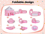 Keezi Kids Playhouse Play Tent Pop Up Castle Crawl Tunnel Basketball Hoop Pink BPOOL-C-135-PK