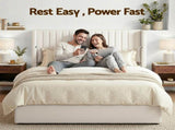 Artiss Queen Bed Frame with Gaslift Storage USB Type-C Charging Ports Velvet Upholstery White BFRAME-G-RITA-Q-WH-ABC