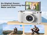 White 4K Compact Digital CCD Camera for Vlogging & Students - Portable Point and Shoot with 2.4-inch V888-ELOSUNG42184