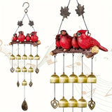 Happy Bird Resin Wind Chime Alloy Bell Outdoor Garden Hanging Decor, Multi-Layer Balcony V1232-XFNLD-002