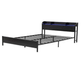 Artiss Bed Frame Queen Size with Storage Shelf Headboard Charging Station GRID MBED-D-GRID-Q-BK-AB