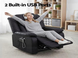Artiss Manual Massage Recliner Chair for Living Room, Leather Sofa Lounge Reclining Chair with 2 USB RECLINER-A13-UB-PU-BK-AB