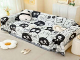 Black and white Ball Pattern Soft Waffle Weave Throw Blanket - Boho Style Cotton Blend Sofa Cover V888-ELOSUNG36048