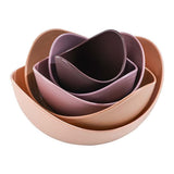 Ceramic Salad Bowls Set of 5 Flower Shaped Nesting Bowls Microwave & Refrigerator Safe V1366-AZ2-W-11778