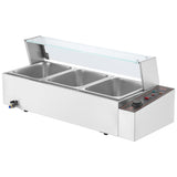 VEVOR Commercial Electric Food Warmer Countertop Buffet 3*8Qt with Glass Shield V952-SYSPBWQ312FSFY1YSV3
