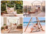 Gardeon Hammock Chair Camping Macrame Hanging Swing Cushions Metal Bar Cream HM-CHAIR-PLOW-MEL-CR