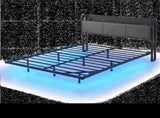 Levede Floating Bed Frame Double LED USB Power Storage Headboard Metal Base BF1085-D-DGY-AU