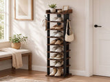 Levede Narrow Shoe Rack Vertical 9-Tier Shoe Storage Organiser Shelf Side Hooks EA0304-BR-9-AU