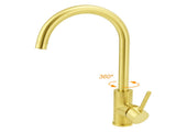 Brushed Gold Round Kitchen Mixer Sink Tap 360&deg Swivel Laundry Basin Faucet Spout V1233-KRD501G